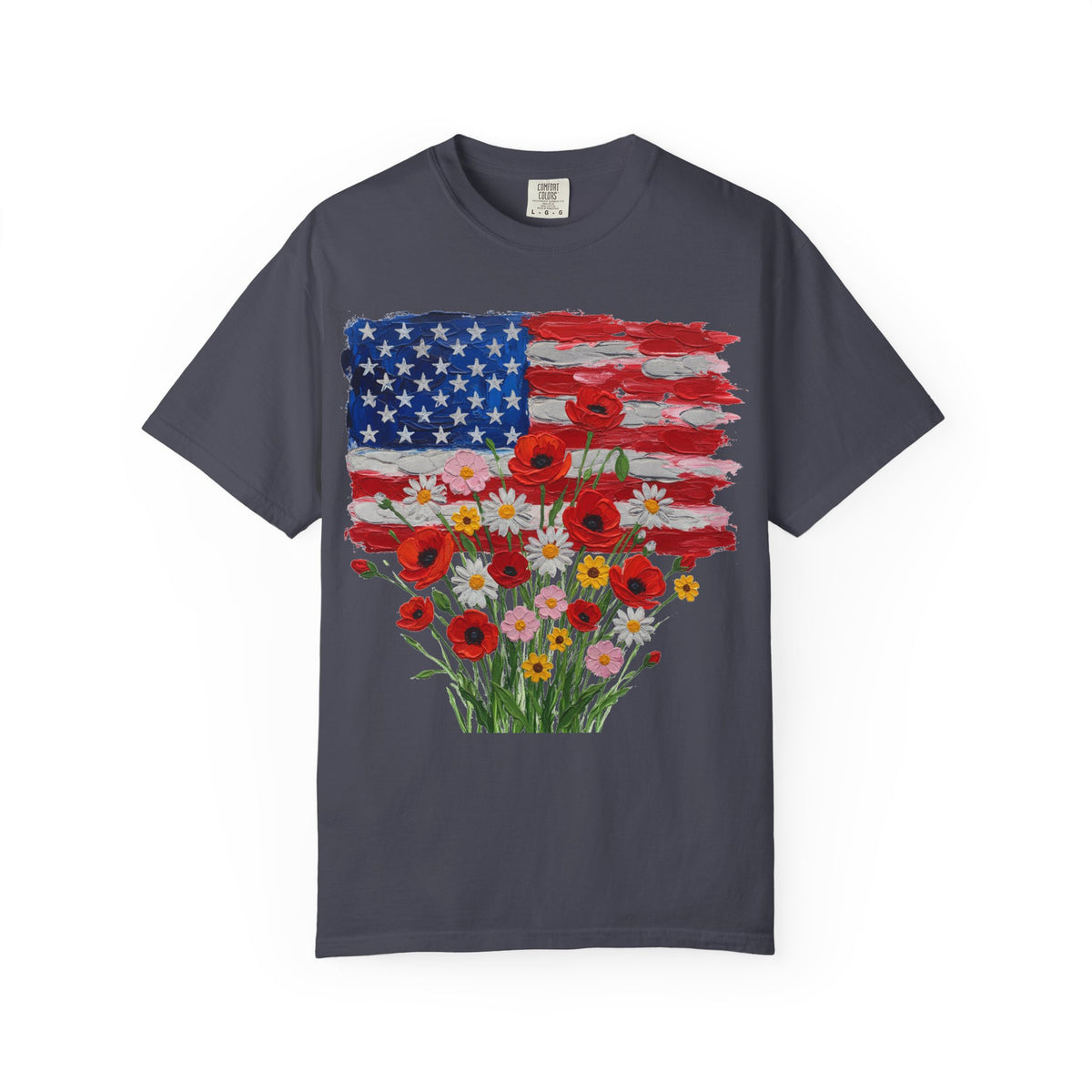 American Flag Poppy Bouquet Shirt, Impasto Patriotic Floral Tee, Memorial Day Shirt, Veterans Gift
