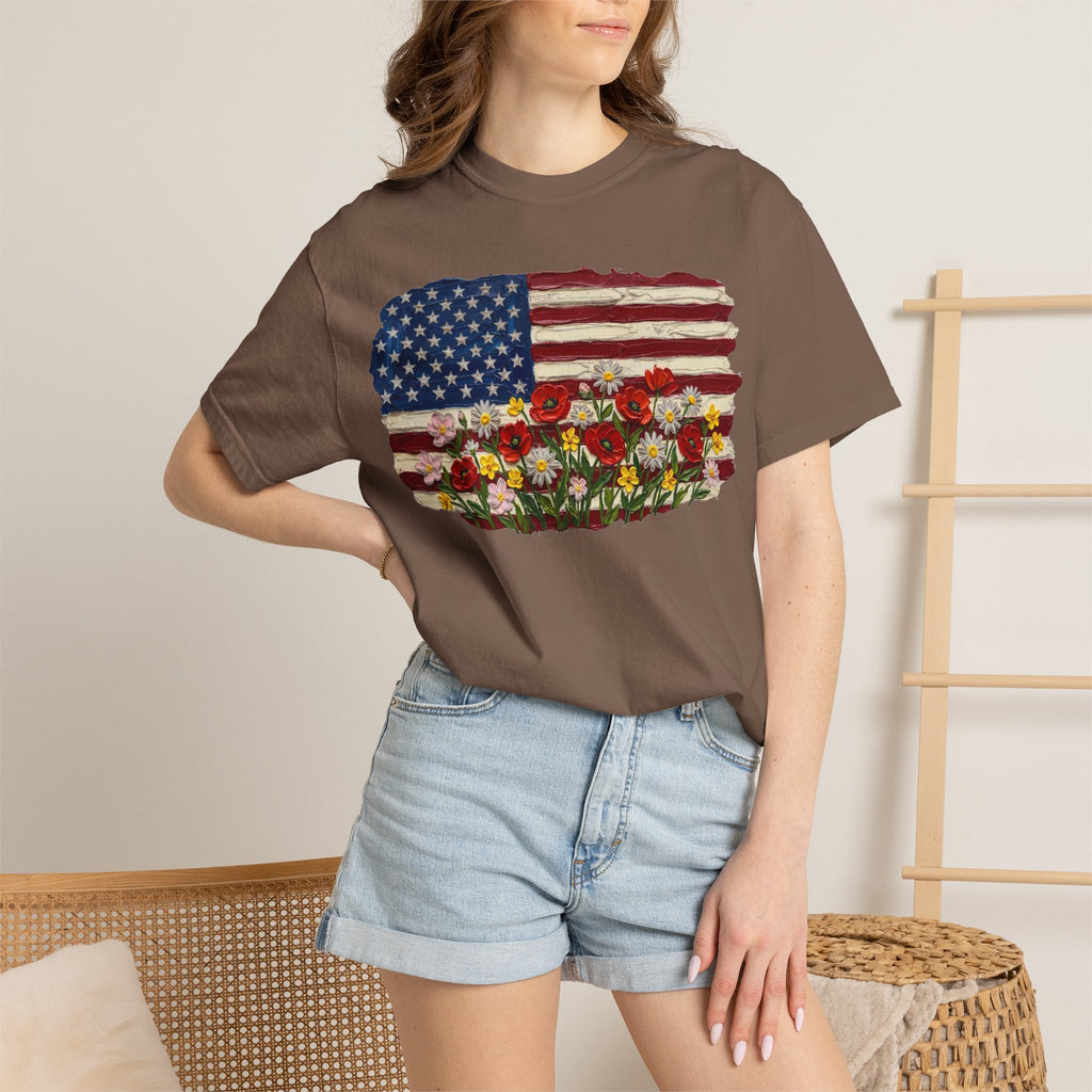 Impasto American Flag Wildflowers Shirt, Painted Flag Floral Tee, Patriotic Garden Shirt, Fourth Of July Gift