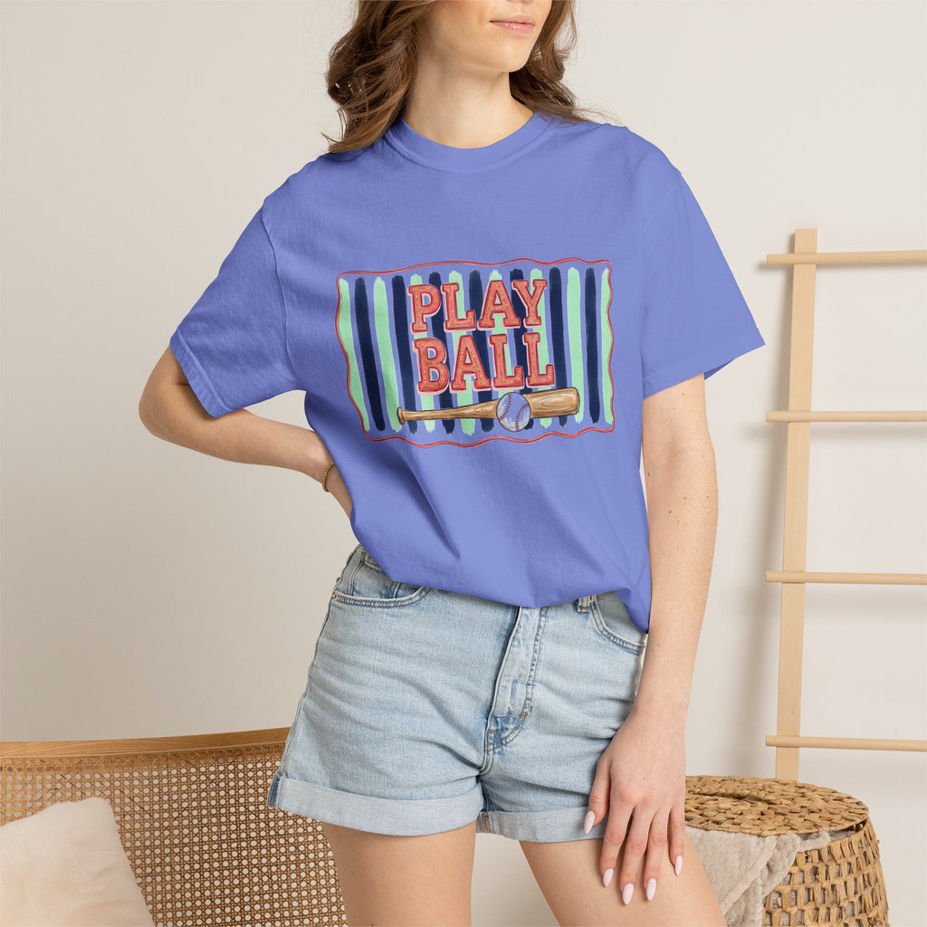 Play Ball Shirt, Painted Stripe Baseball Tee, Vintage Baseball Mom Shirt, Game Day Gift