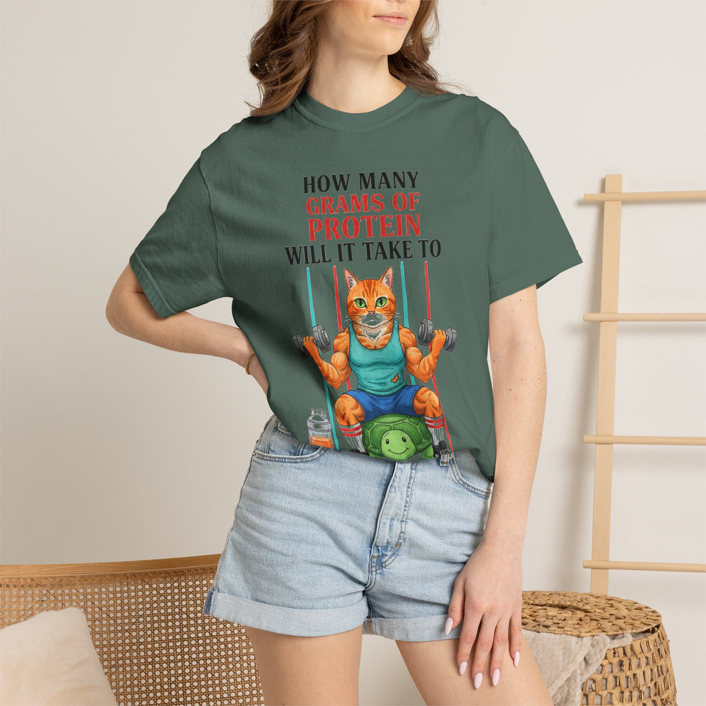 How Many Grams Of Protein Tall Shirt, Funny Buff Cat Gym Tee, Protein Humor Shirt, Weightlifting Gift