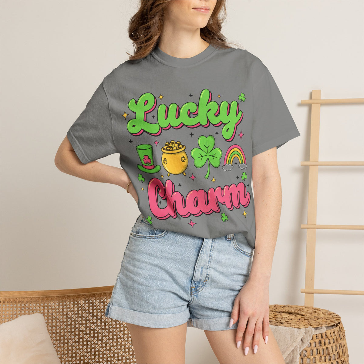 Lucky Charm Pink Shirt, Groovy St Patricks Day Tee, Rainbow Clover Shirt, Irish Gift