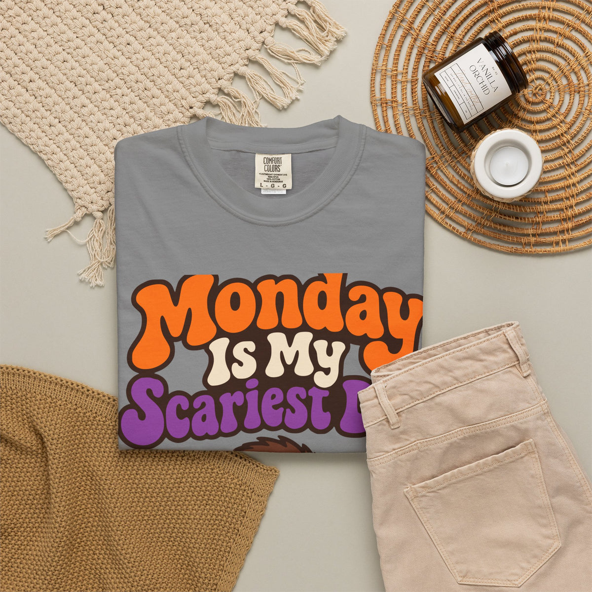 Monday Is My Scariest Day Halloween Shirt, Funny Spider Coffee Tee, Retro Spooky Humor
