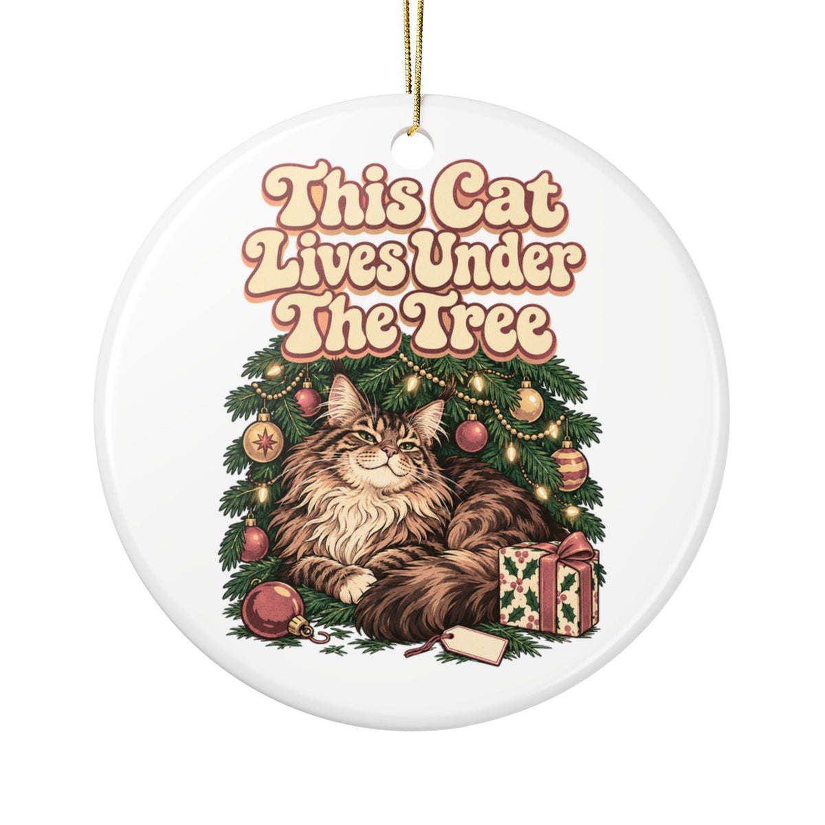 This Cat Lives Under The Tree Ornament, Funny Friend Christmas Gift, Secret Santa Stocking Stuffer, Ceramic Christmas Ornament 2026