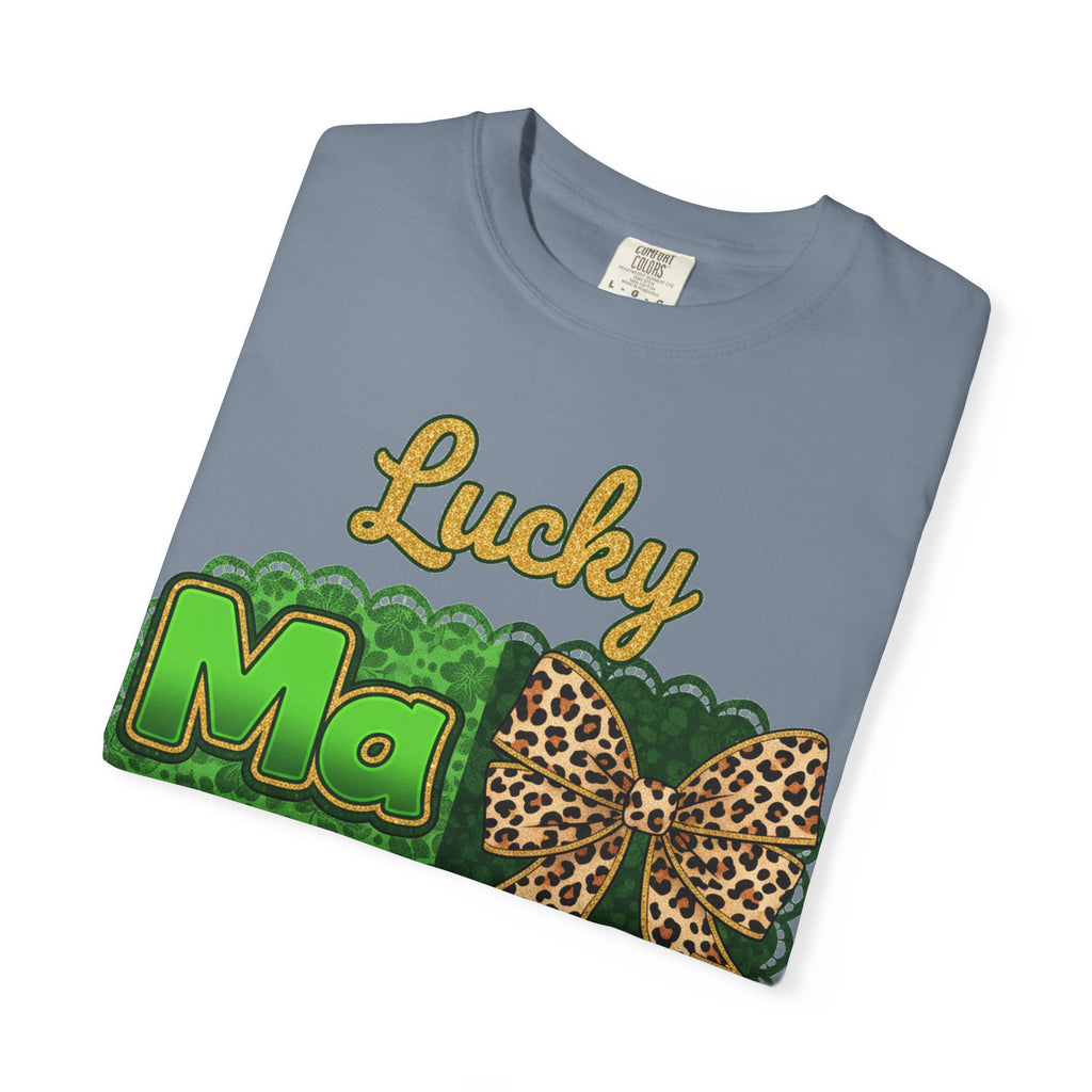 Lucky Mama Quad Shirt, Shamrock Leopard Bow Tee, St Patricks Day Mom Shirt, Irish Mama Gift