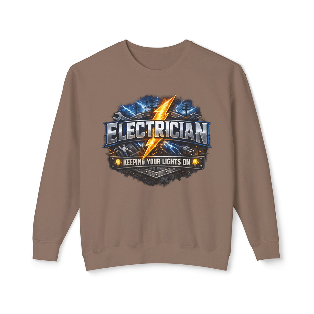 Electrician Crewneck Sweatshirt — "Keepin' Your Lights On" Graphic