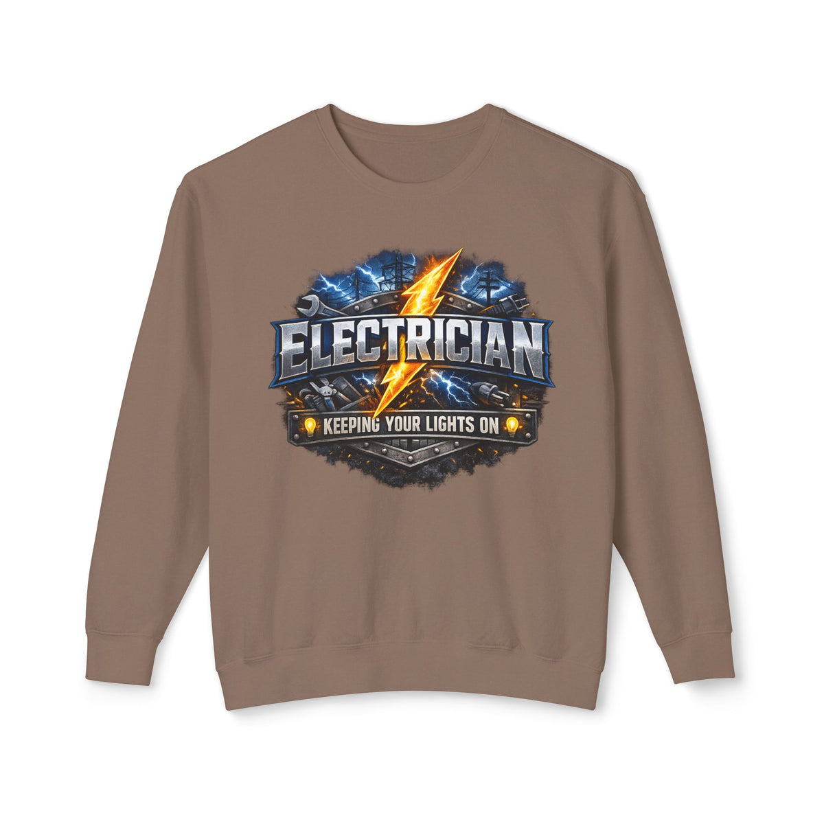 Electrician Crewneck Sweatshirt — "Keepin' Your Lights On" Graphic
