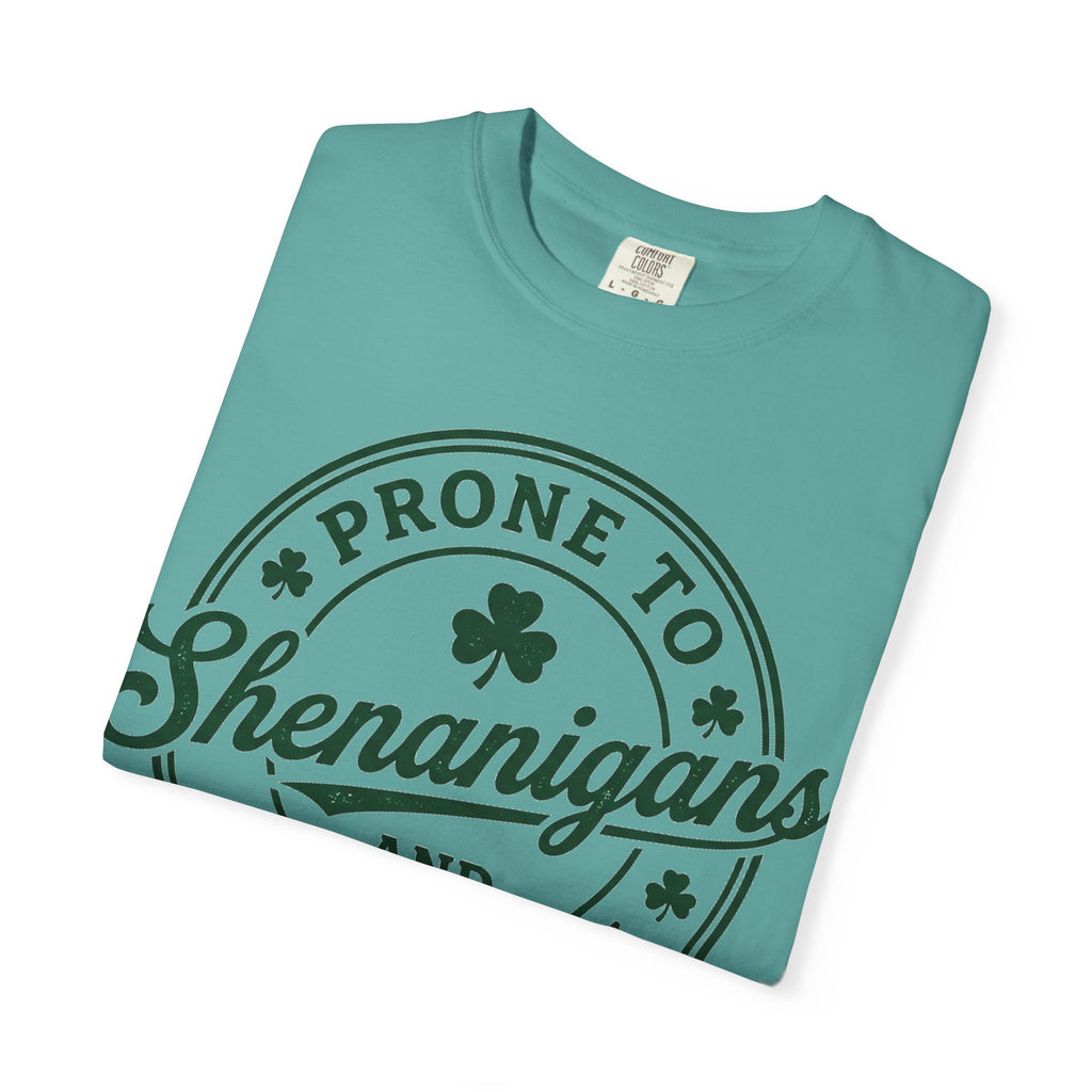 Prone To Shenanigans And Malarkey Shirt, St Patricks Day Badge Tee, Funny Irish Shirt, Paddys Day Gift