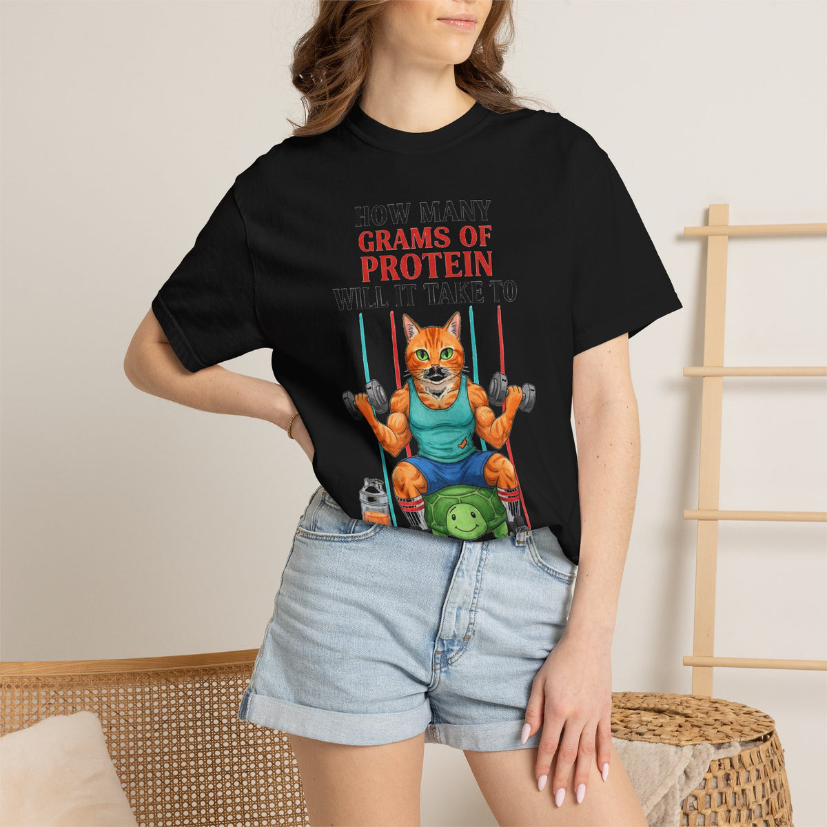 How Many Grams Of Protein Tall Shirt, Funny Buff Cat Gym Tee, Protein Humor Shirt, Weightlifting Gift