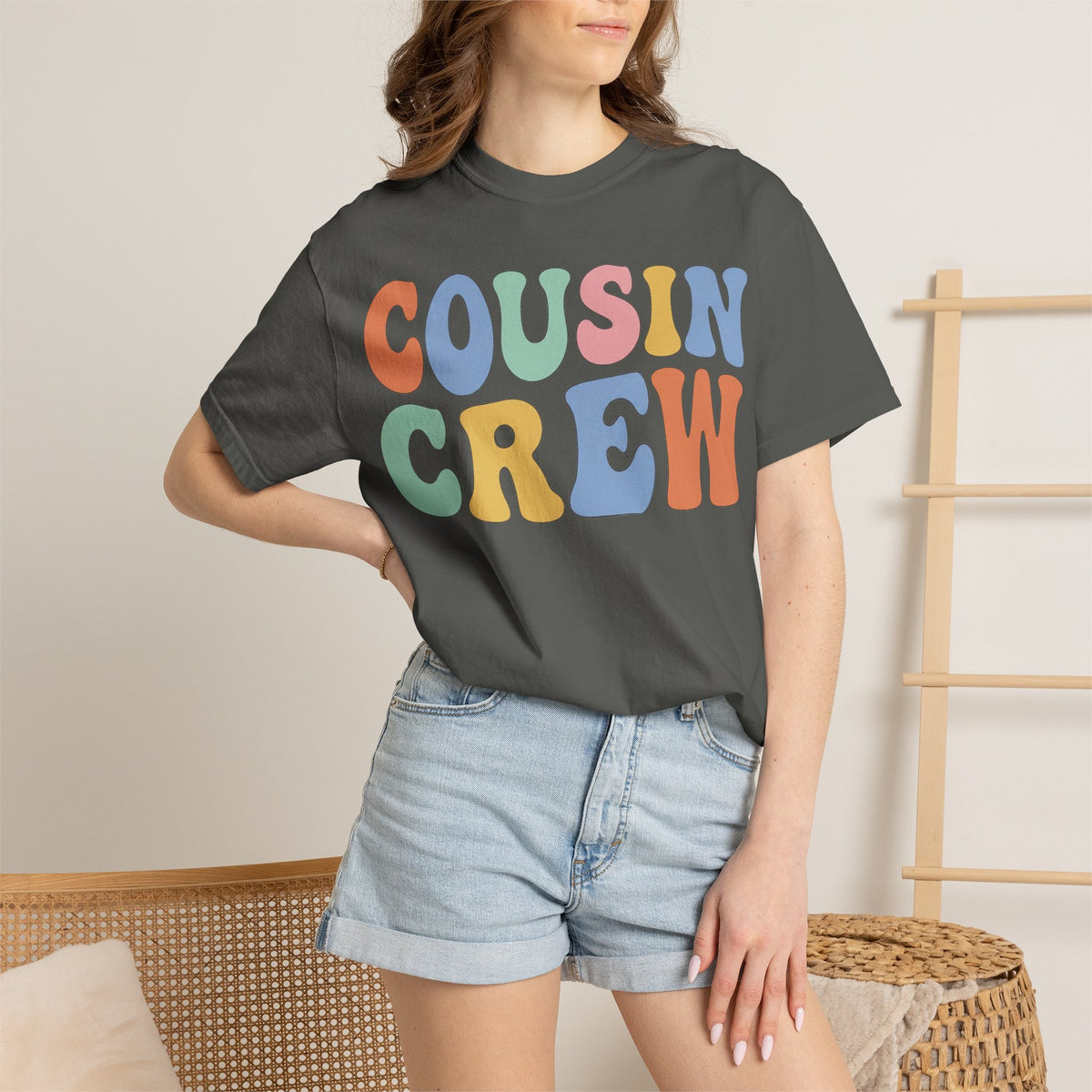 Cousin Crew Wide Groovy Shirt, Pastel Retro Letter Tee, Family Reunion Matching Shirt, Cousin Gift