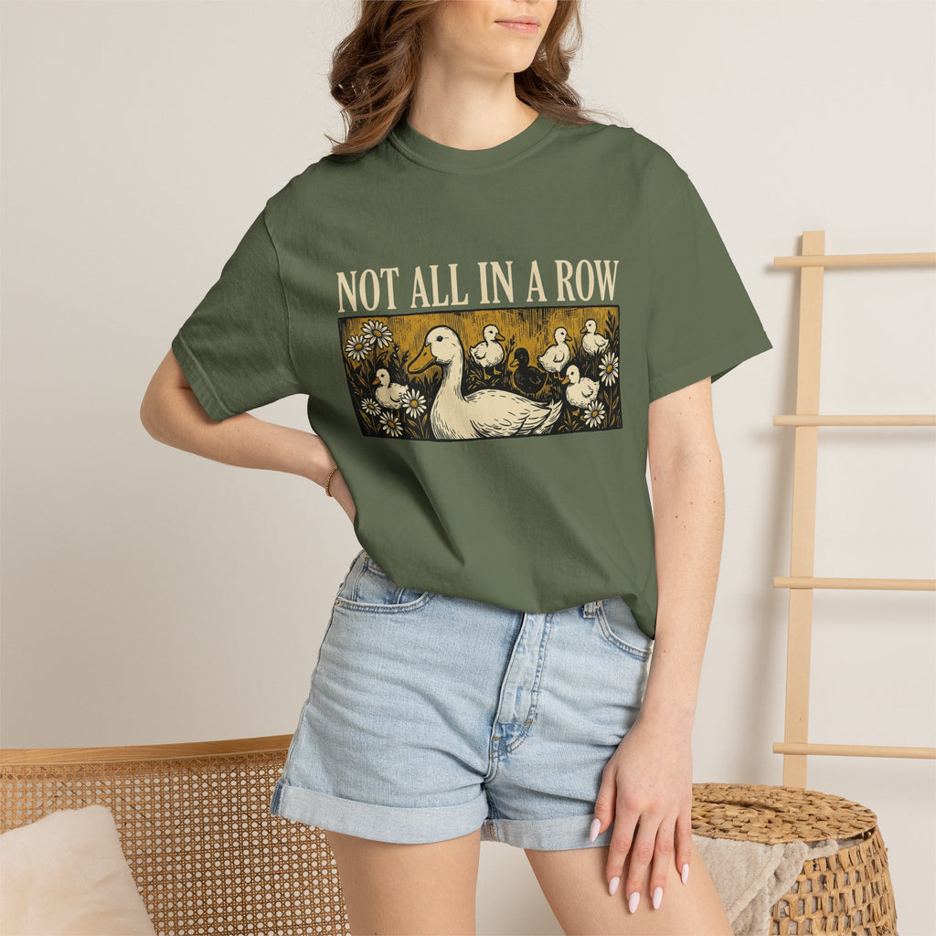 Not All In A Row Gold Panel Shirt, Woodcut Duck Family Tee, Folk Art Duck Shirt, Funny Gift