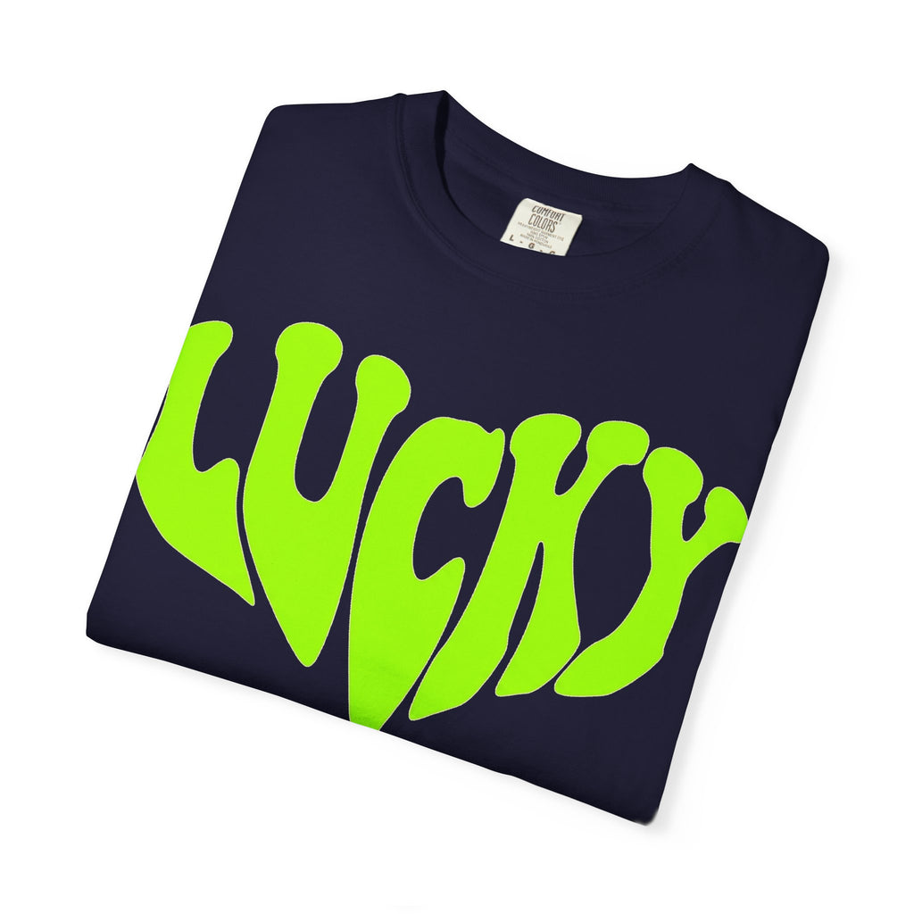 Lucky Melting Letters Shirt, Neon Green Trippy Tee, Psychedelic St Patricks Shirt, Festival Gift