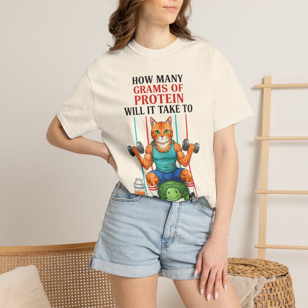 How Many Grams Of Protein Tall Shirt, Funny Buff Cat Gym Tee, Protein Humor Shirt, Weightlifting Gift