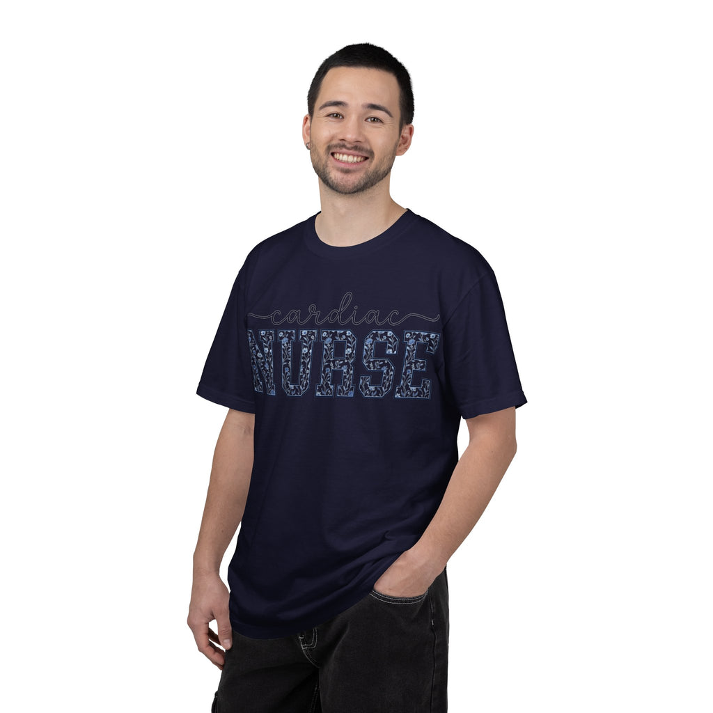 Cardiac Nurse Shirt, Blue Floral Varsity Nurse Tee, Cardiology RN Shirt, Cardiac Nurse Gift