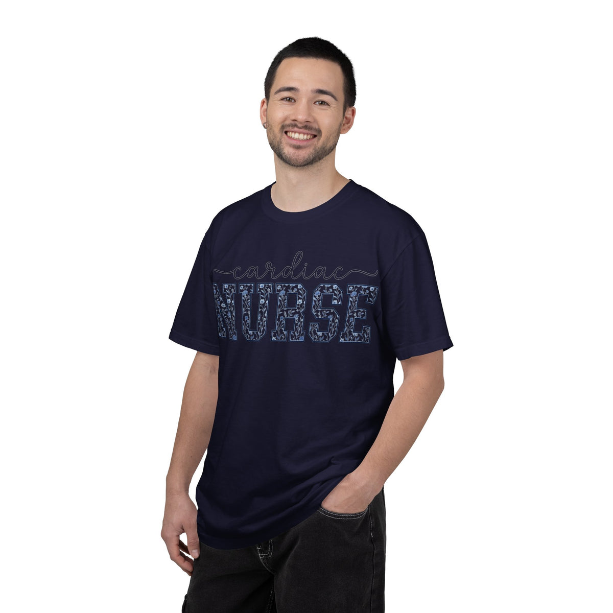 Cardiac Nurse Shirt, Blue Floral Varsity Nurse Tee, Cardiology RN Shirt, Cardiac Nurse Gift