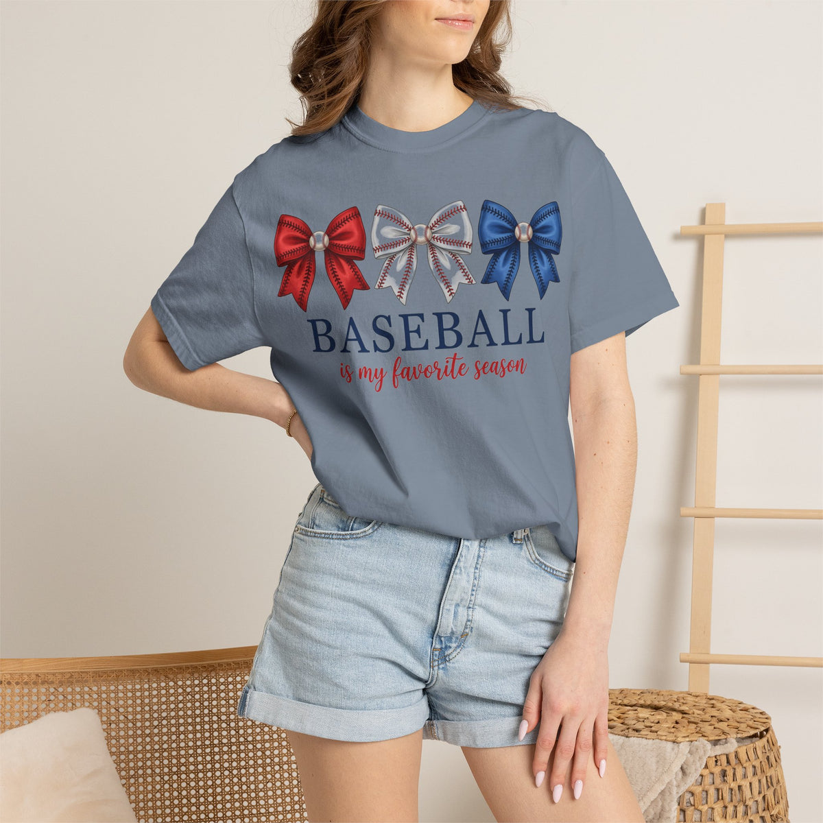 Baseball Is My Favorite Season Tee, Small Bow Trio Baseball Shirt, Coquette Sports Mom Shirt, Game Day Gift