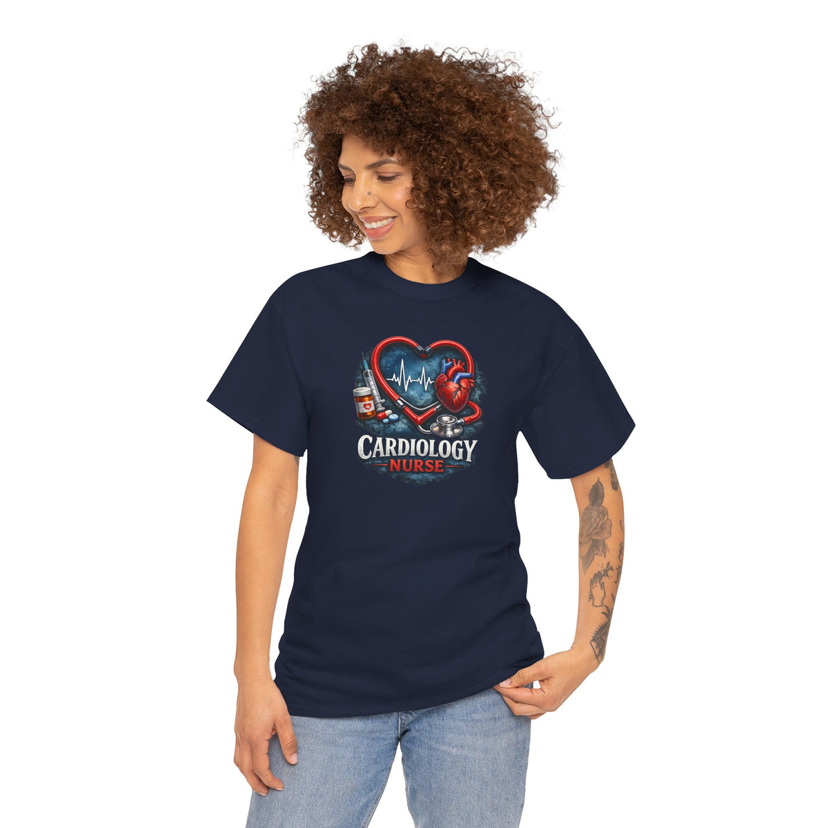 Cardiology Nurse T-Shirt — Heartbeat Stethoscope Design