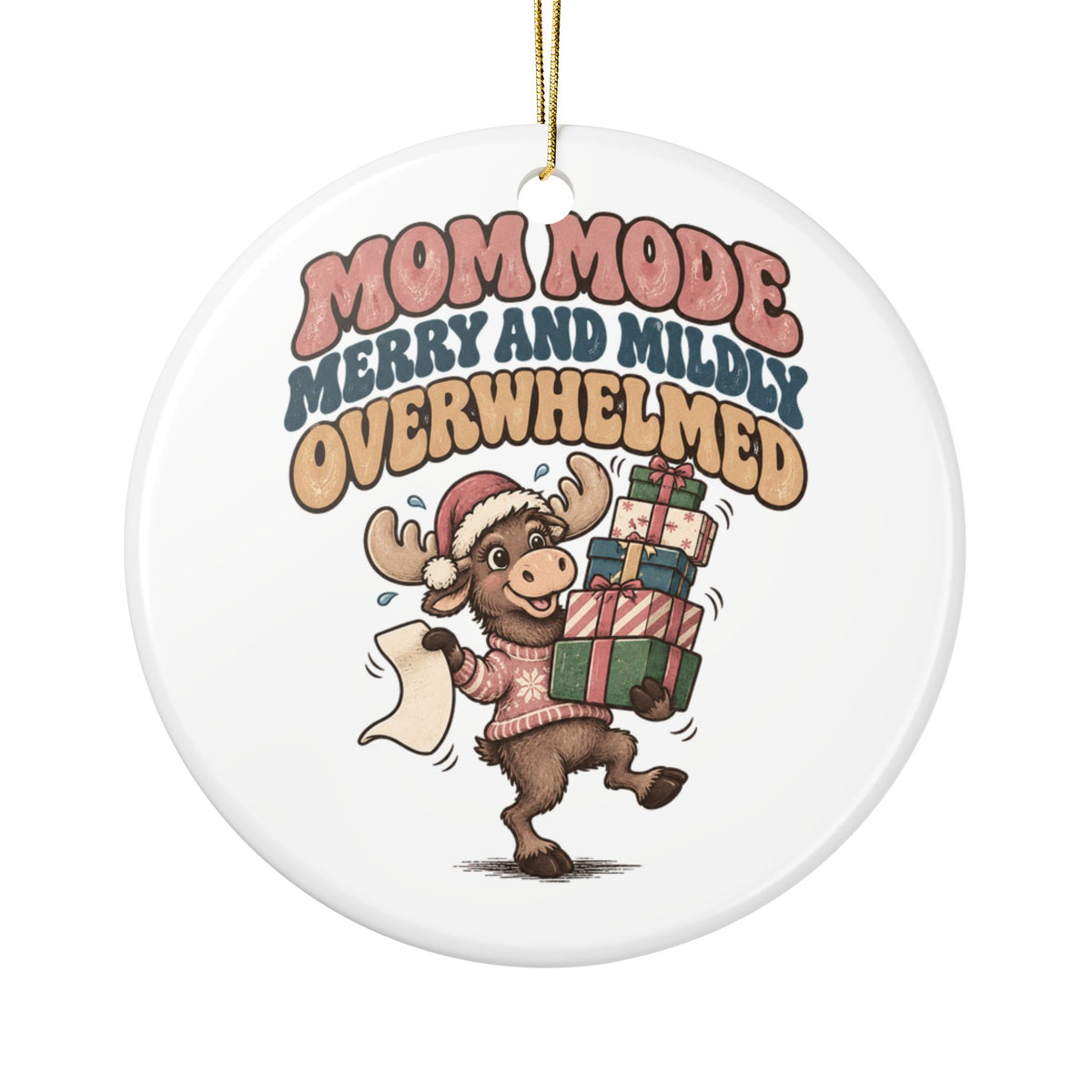 Mom Mode Merry And Mildly Overwhelmed Ornament, Funny Mom Christmas Gift, Secret Santa Stocking Stuffer, Ceramic Christmas Ornament 2026