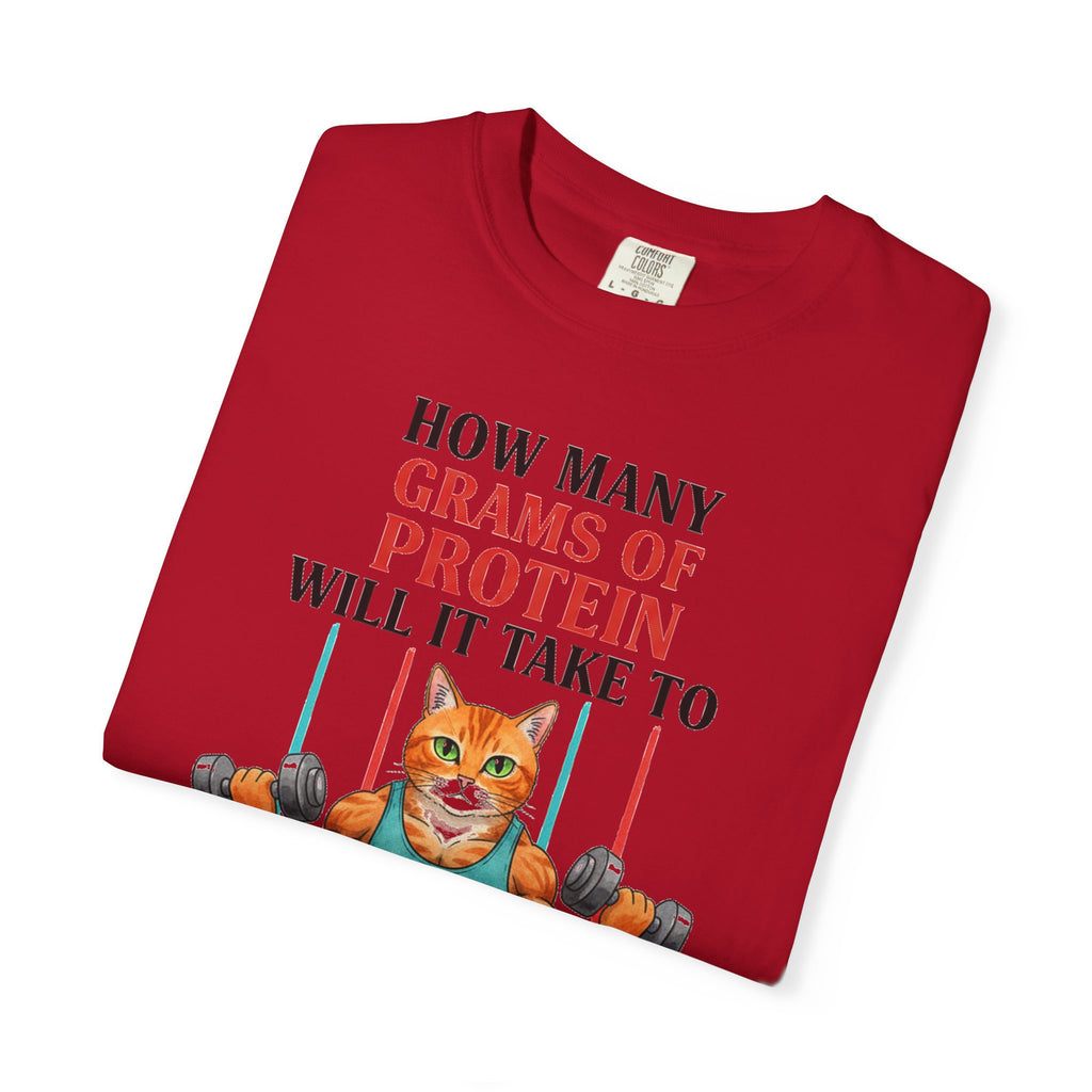 How Many Grams Of Protein Tall Shirt, Funny Buff Cat Gym Tee, Protein Humor Shirt, Weightlifting Gift