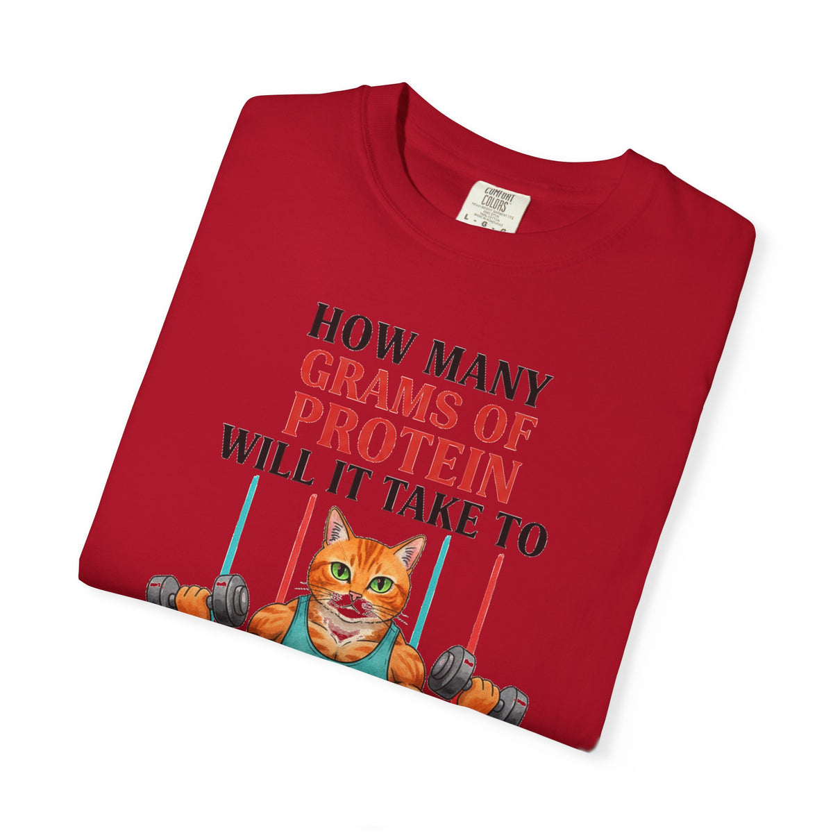 How Many Grams Of Protein Tall Shirt, Funny Buff Cat Gym Tee, Protein Humor Shirt, Weightlifting Gift