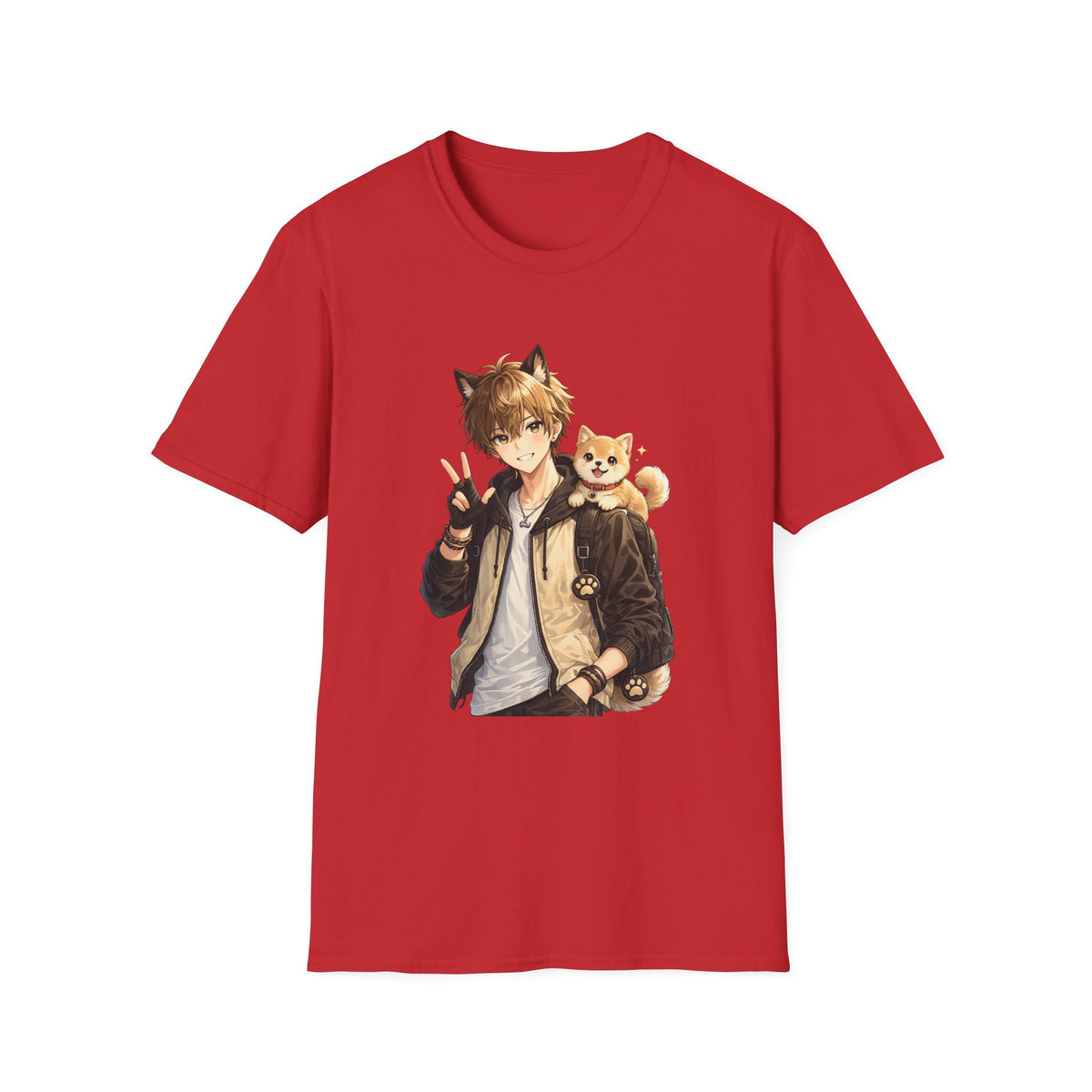Anime Boy with Shiba Inu T-Shirt — Cute Kawaii Cat-Eared Character Tee