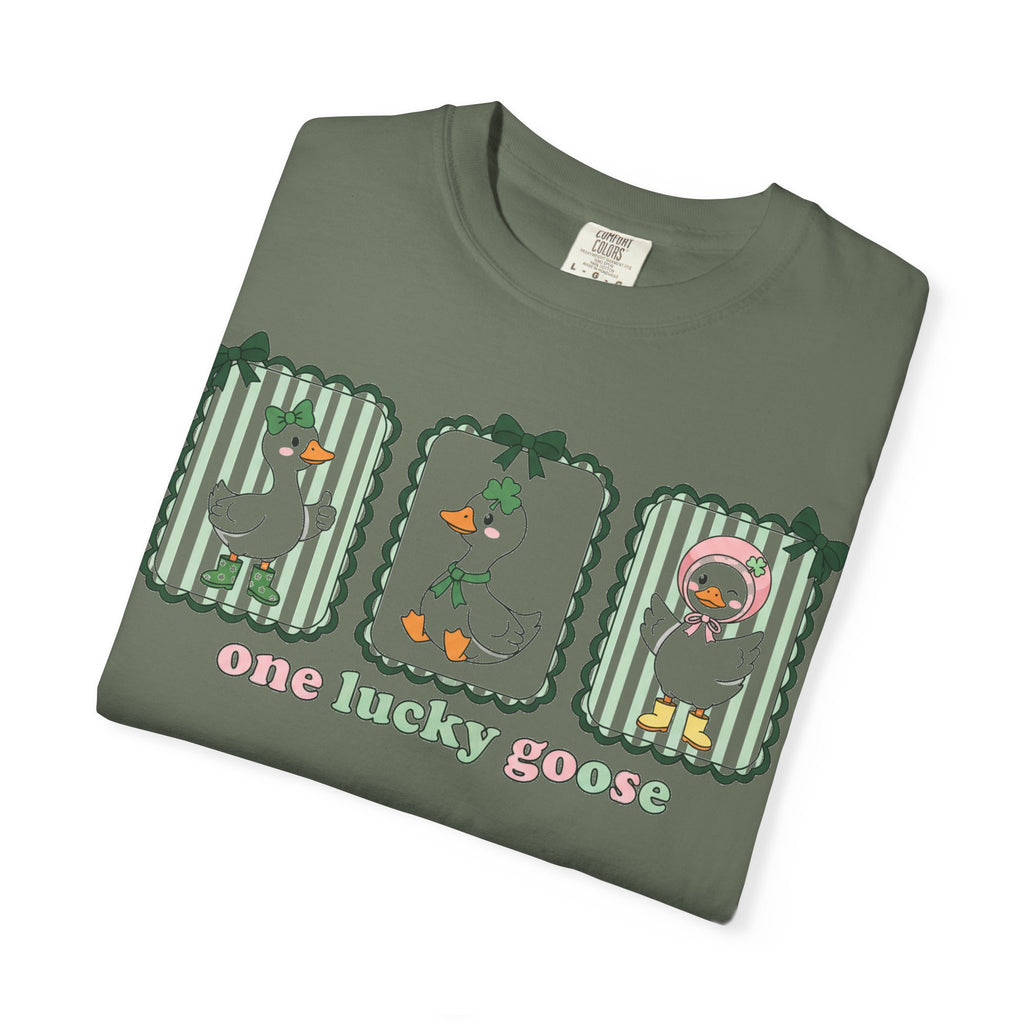 One Lucky Goose Tall Shirt, Three Panel Irish Goose Tee, Cute St Patricks Day Shirt, Shamrock Gift