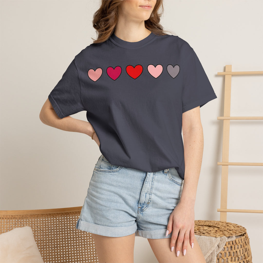 Row Of Hearts Shirt, Minimal Pink Heart Line Tee, Simple Valentine Shirt, Galentines Gift