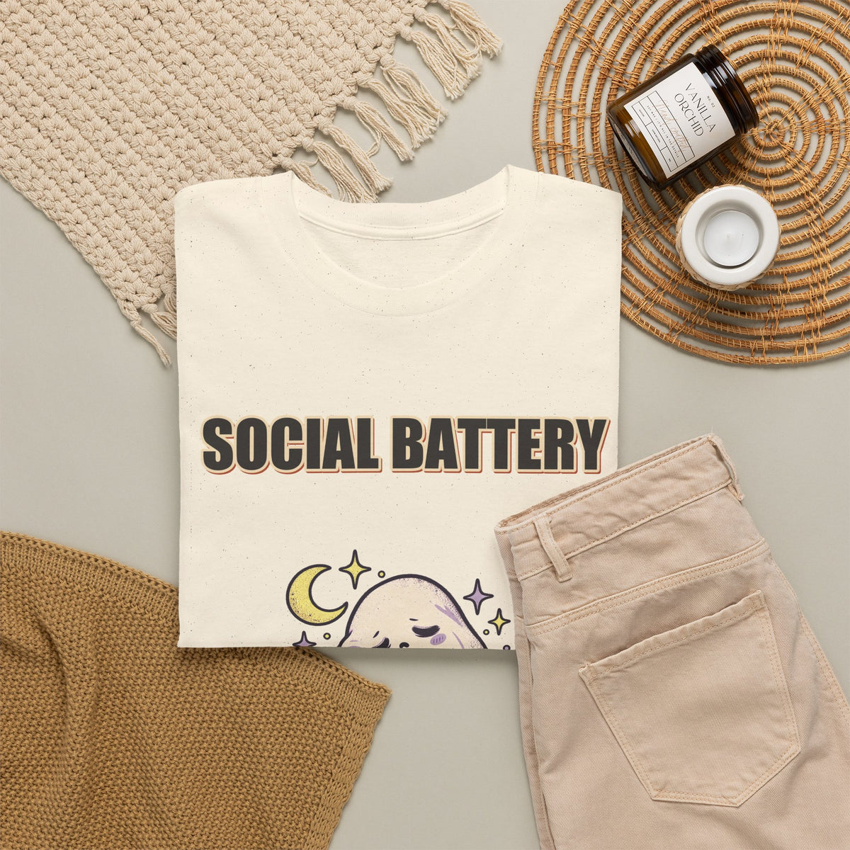 Social Battery 2% & Thriving – Moon Ghost T-Shirt