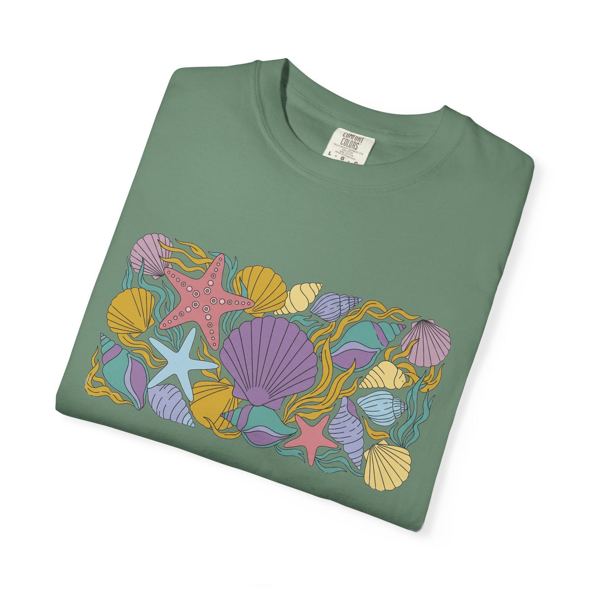Seashell Starfish Shirt, Pastel Beach Shell Collage Tee, Coastal Summer Shirt, Beach Lover Gift