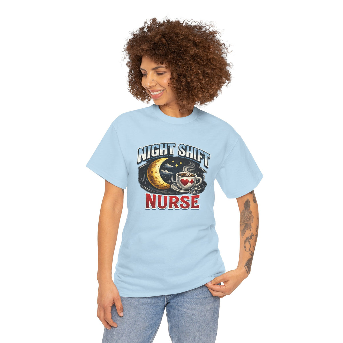 Night Shift Nurse T‑Shirt - Cute Moon & Coffee Graphic Tee for Nurses