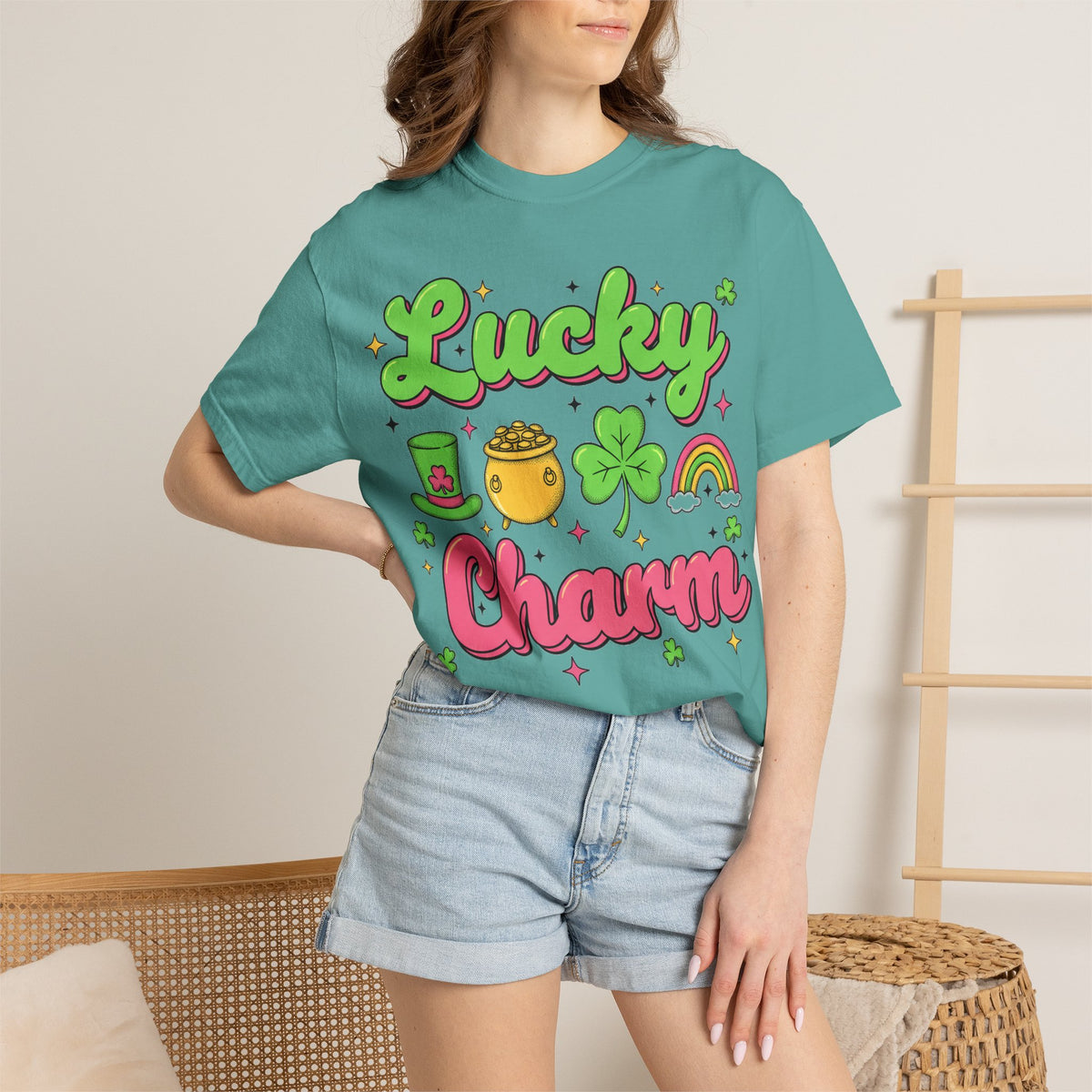 Lucky Charm Pink Shirt, Groovy St Patricks Day Tee, Rainbow Clover Shirt, Irish Gift