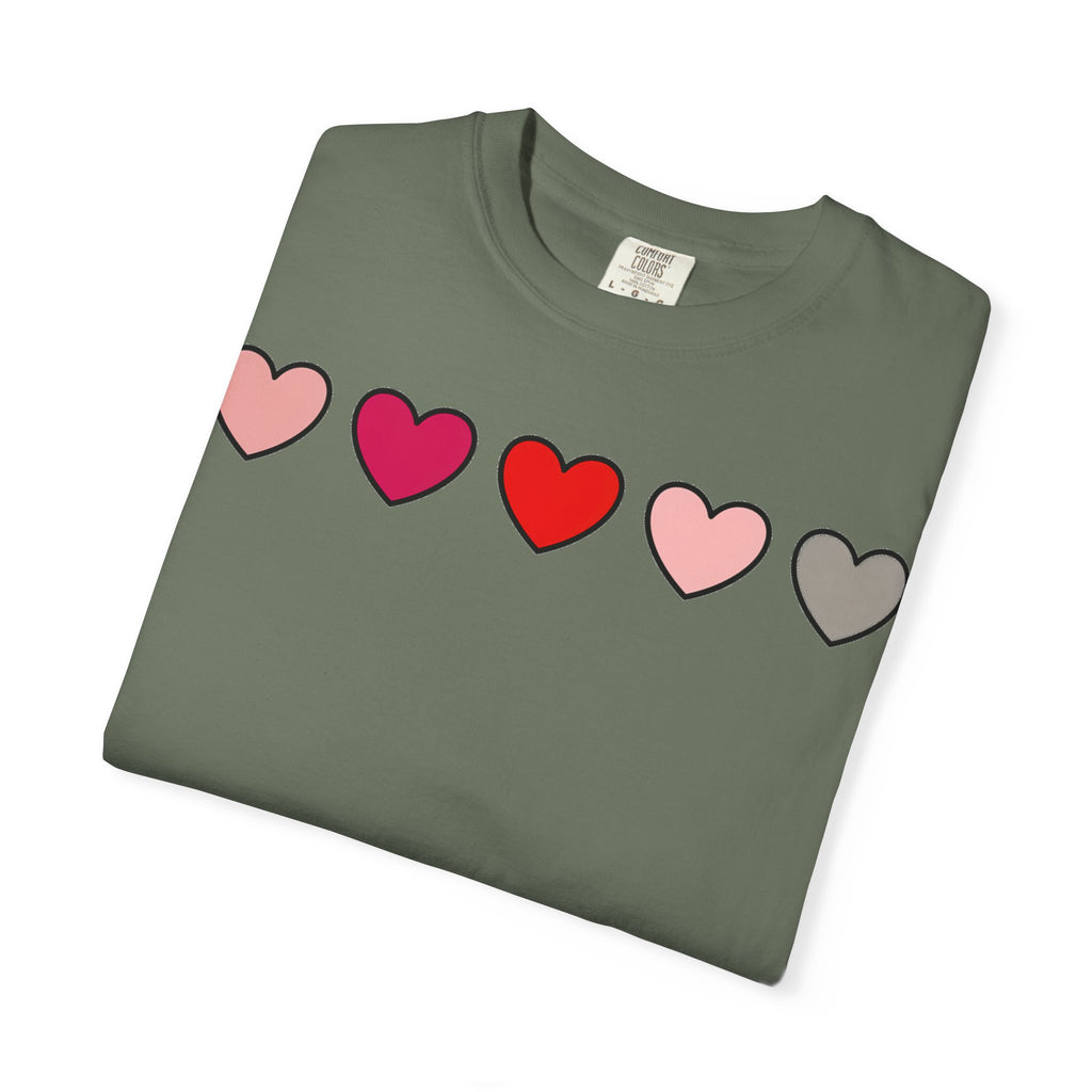 Row Of Hearts Shirt, Minimal Pink Heart Line Tee, Simple Valentine Shirt, Galentines Gift