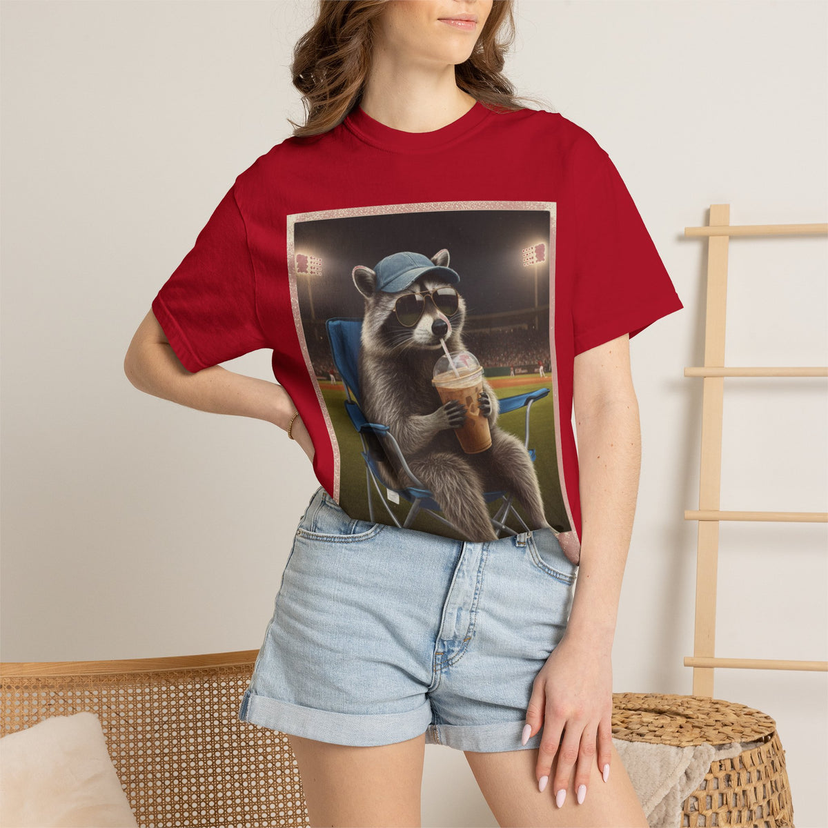 Baseball Raccoon Shirt, I Live Here Now Tee, Funny Ballpark Iced Coffee Shirt, Baseball Mom Gift