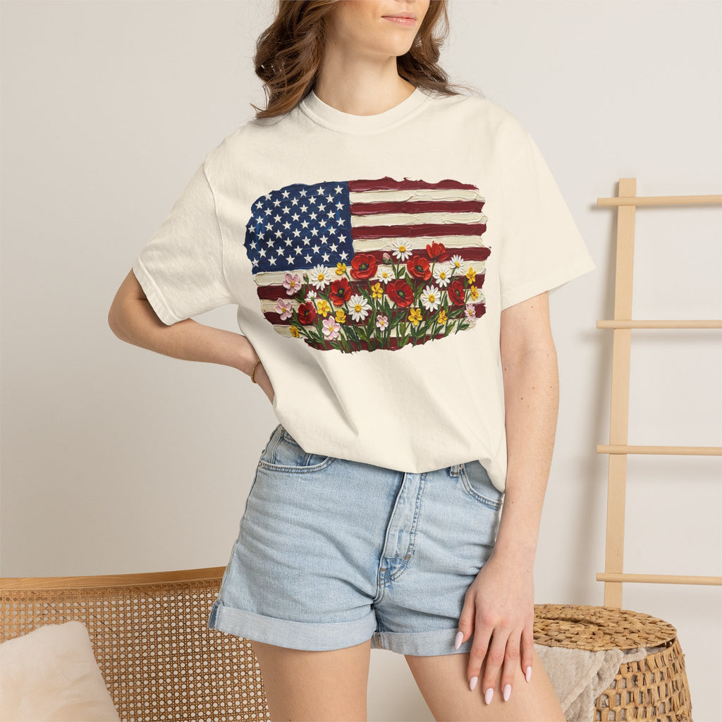 Impasto American Flag Wildflowers Shirt, Painted Flag Floral Tee, Patriotic Garden Shirt, Fourth Of July Gift