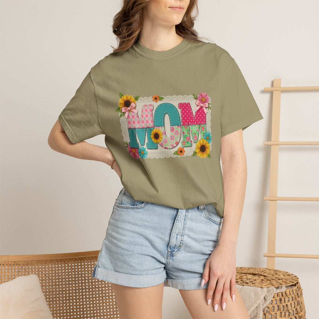 Mom Sunflower Applique Shirt, Faux Stitch Floral MOM Tee, Mothers Day Shirt, Mom Gift