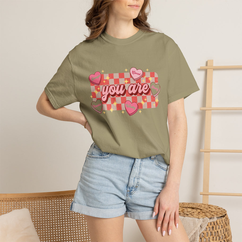 You Are Enough Loved Worthy Shirt, Conversation Heart Checkerboard Tee, Affirmation Valentine Shirt, Gift For Her