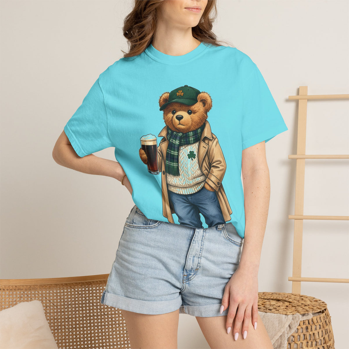 Irish Teddy Bear Trench Coat Shirt, Flat Cap Bear Stout Pint Tee, St Patricks Day Shirt, Irish Gift