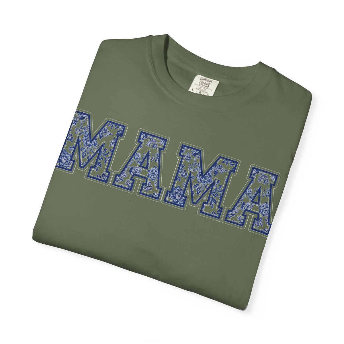Mama Delft Blue Floral Shirt, Toile Varsity Applique Tee, Grandmillennial Mom Shirt, Mothers Day Gift