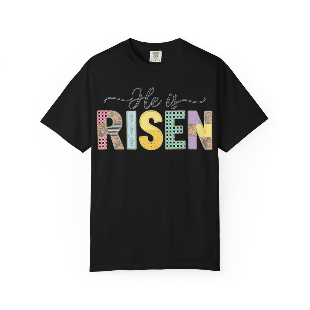 He Is Risen Floral Applique Shirt, Rose Gingham Easter Tee, Christian Patchwork Shirt, Easter Gift
