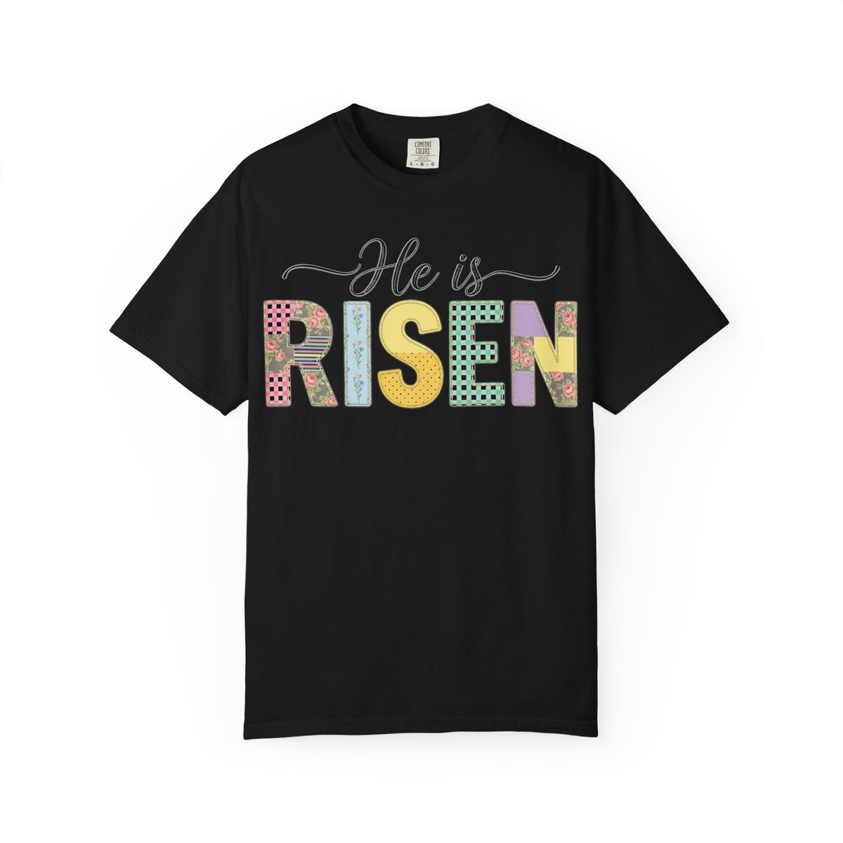 He Is Risen Floral Applique Shirt, Rose Gingham Easter Tee, Christian Patchwork Shirt, Easter Gift