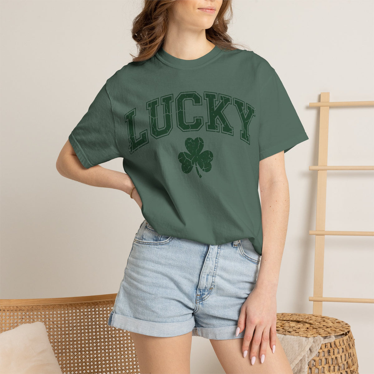 Lucky Shamrock Varsity Shirt, Distressed Green Clover Tee, St Patricks Day Collegiate Shirt, Irish Gift