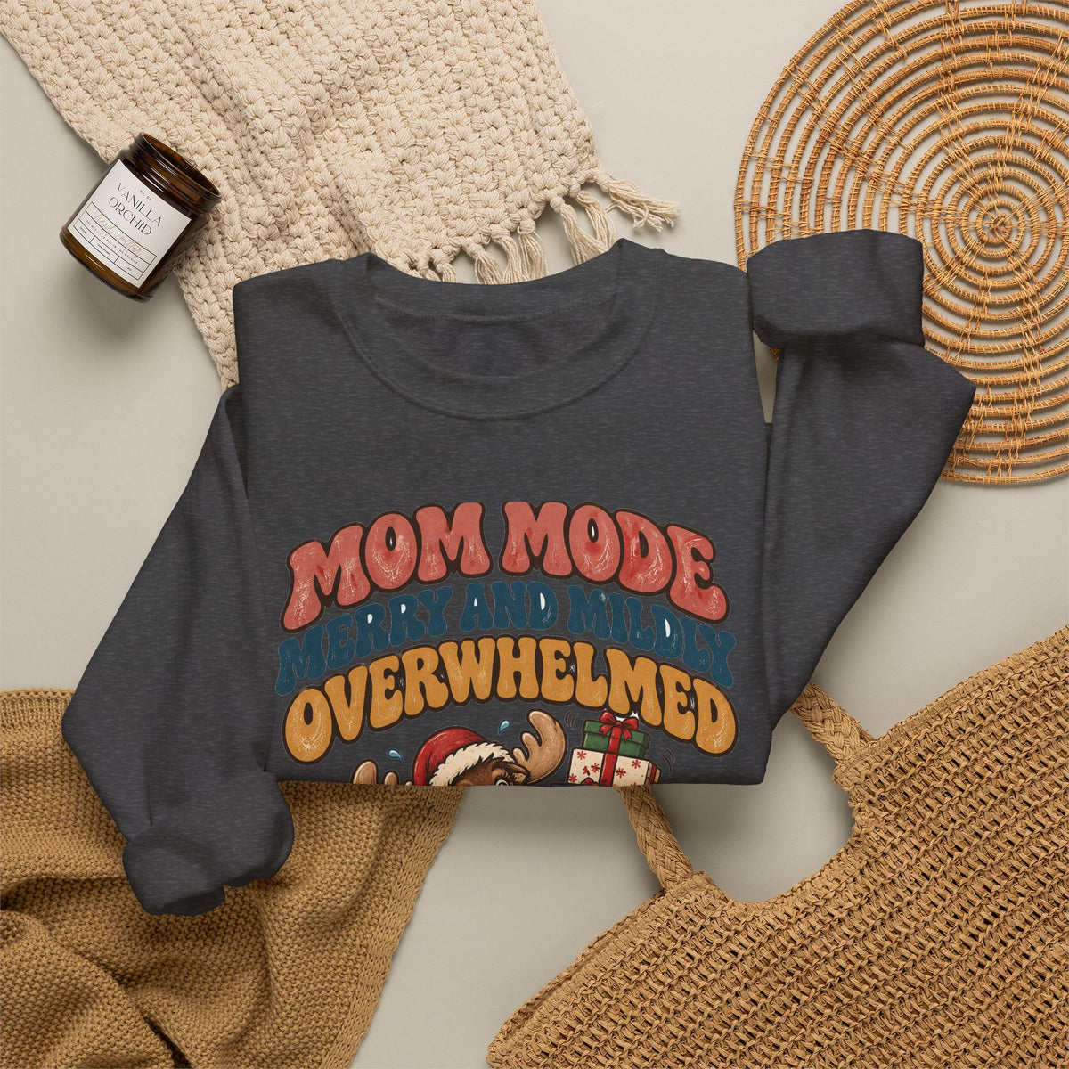 Funny Mom Gift Mom Mode Merry And Mildly Overwhelmed Ornament Mug Sweatshirt Christmas Gift for Mom Wife Tired Mama Moose