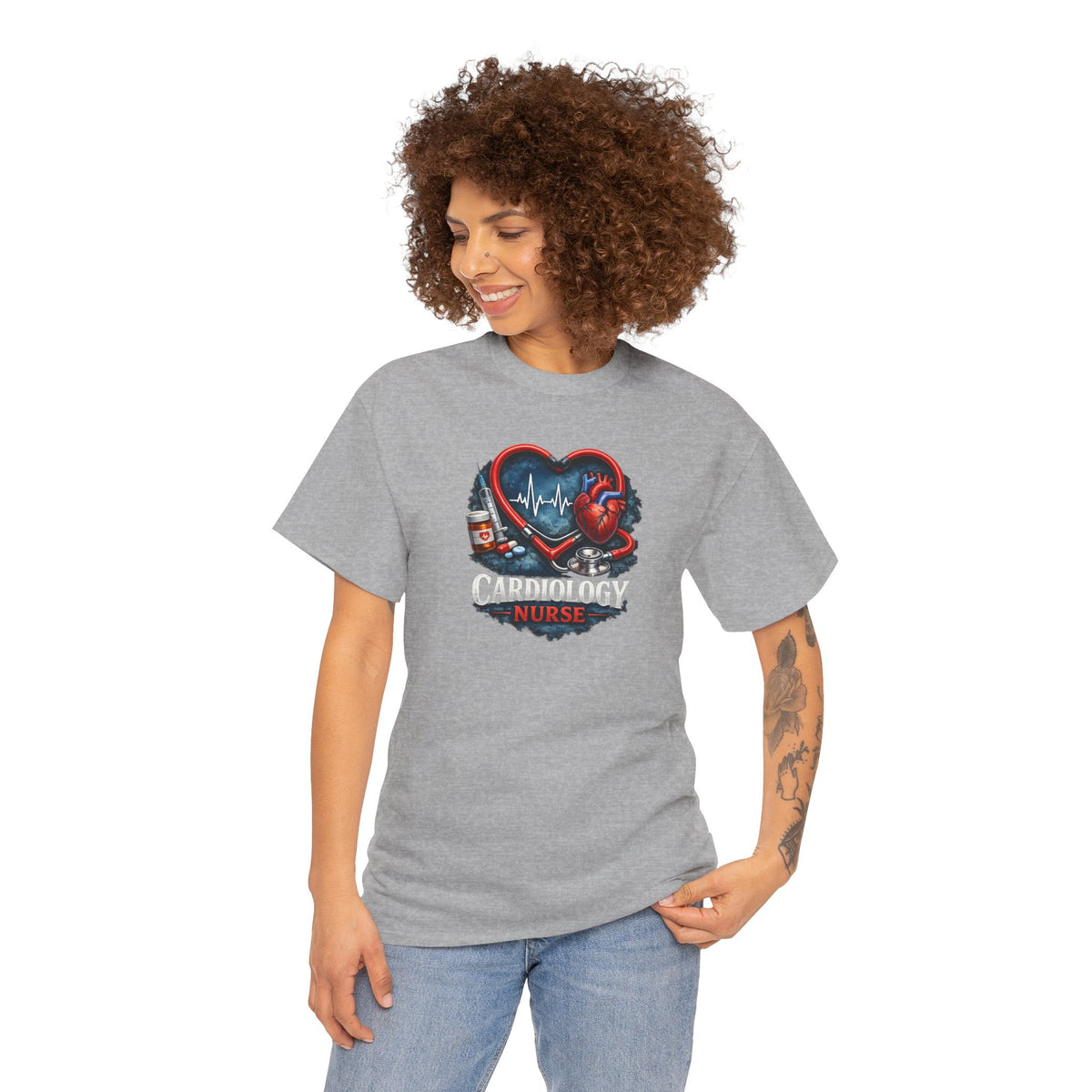 Cardiology Nurse T-Shirt — Heartbeat Stethoscope Design
