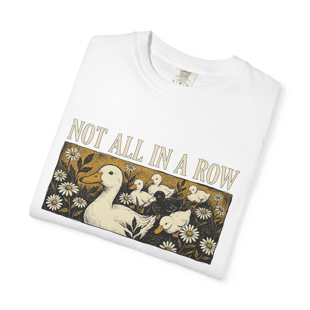 Not All In A Row Shirt, Woodcut Duck And Daisies Tee, Vintage Block Print Shirt, Funny Duck Gift