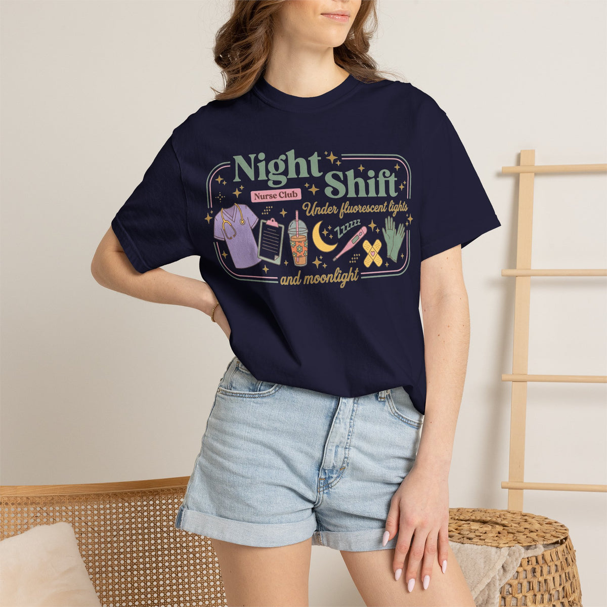 Night Shift Nurse Club Shirt, Under Fluorescent Lights And Moonlight Tee, Cute Night Nurse Shirt, RN Gift