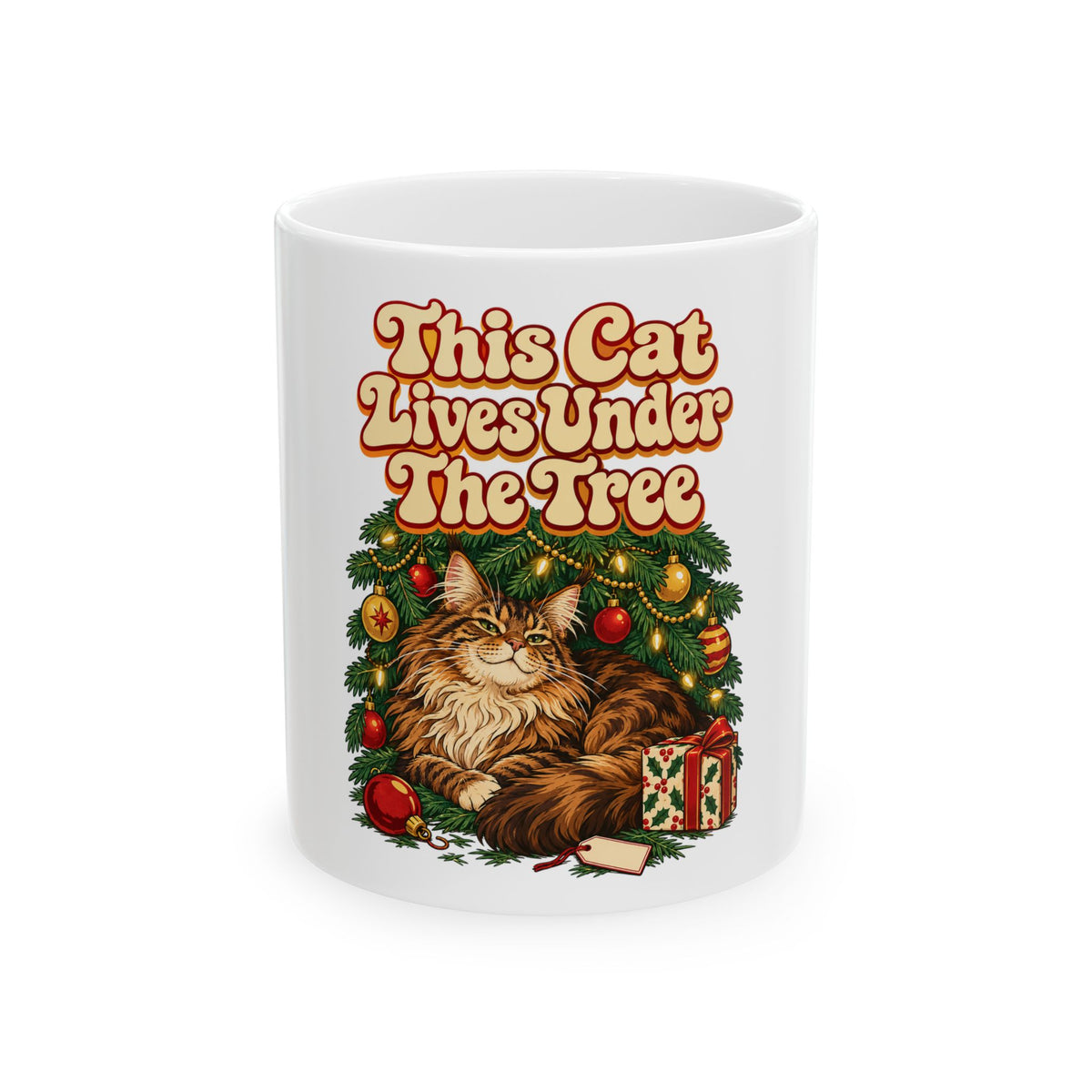 This Cat Lives Under The Tree Mug, Funny Friend Christmas Gift, Secret Santa Stocking Stuffer, 11oz 15oz Coffee Mug