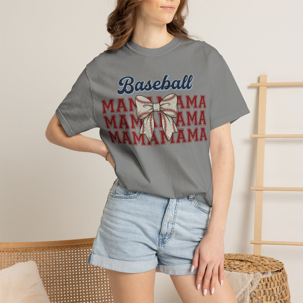 Baseball Mama Shirt, Stacked Varsity Mama Tee, Baseball Bow Mom Shirt, Game Day Baseball Mom Gift