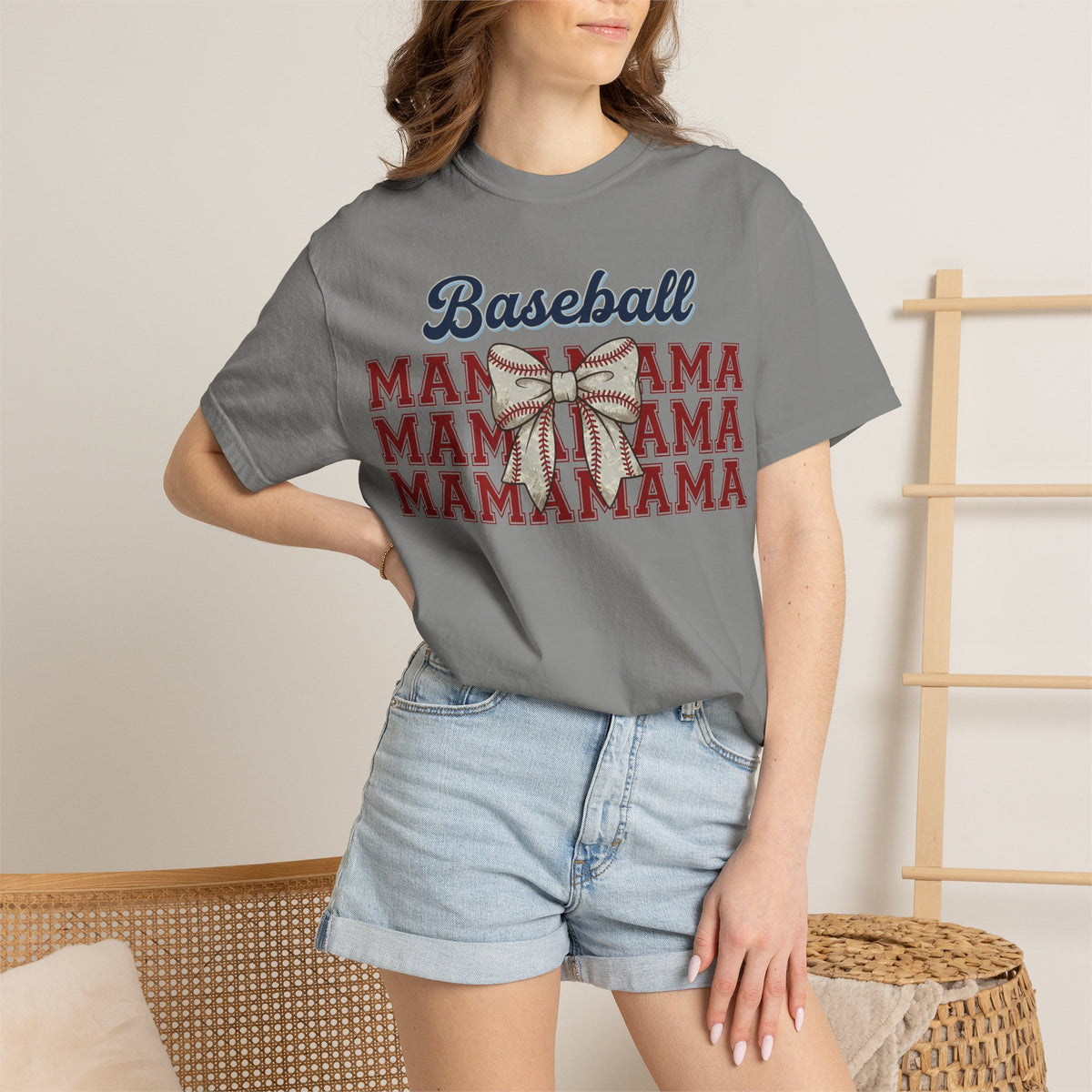Baseball Mama Shirt, Stacked Varsity Mama Tee, Baseball Bow Mom Shirt, Game Day Baseball Mom Gift
