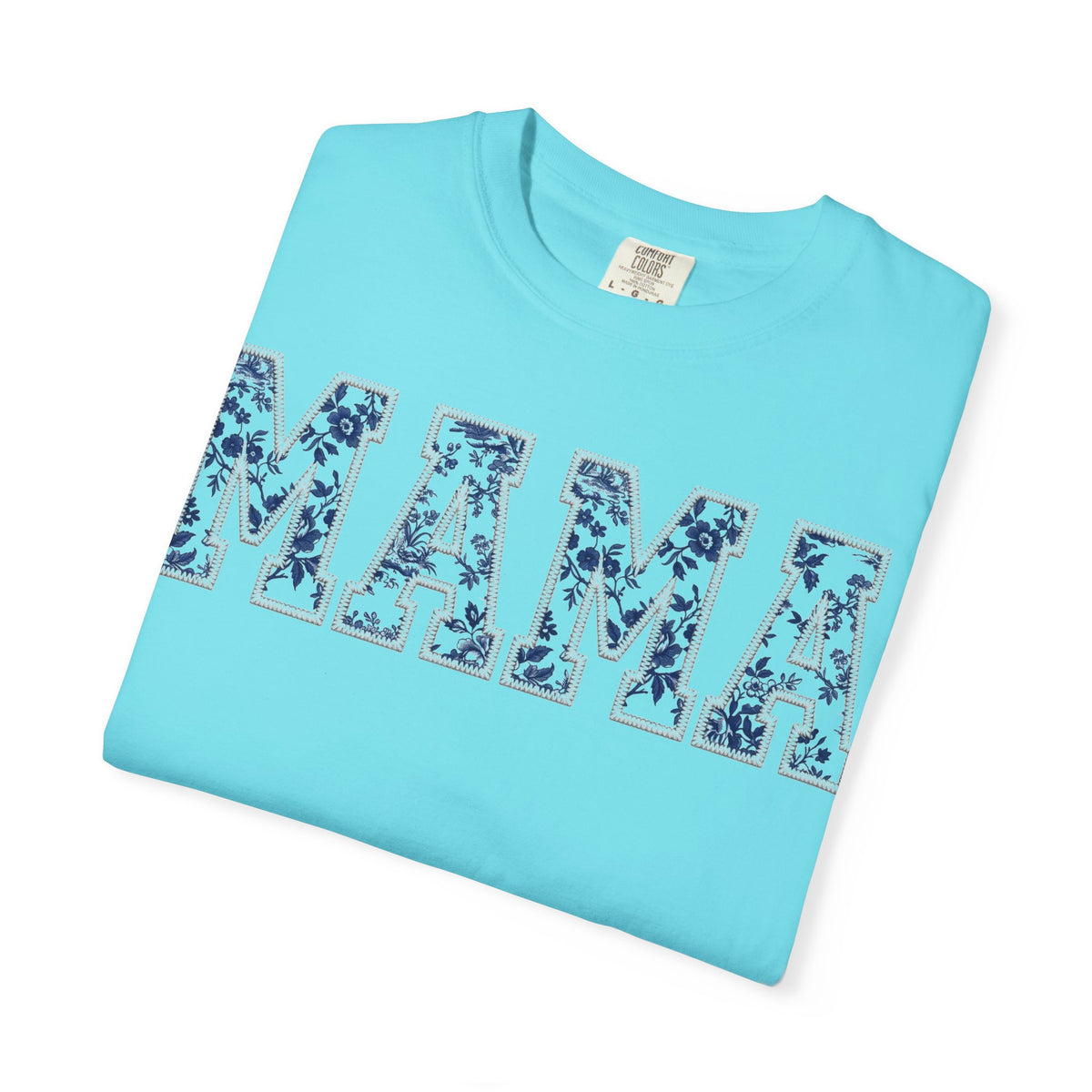 Mama Blue Toile Shirt, Delft Floral Applique Varsity Tee, Chinoiserie Mom Shirt, Mothers Day Gift