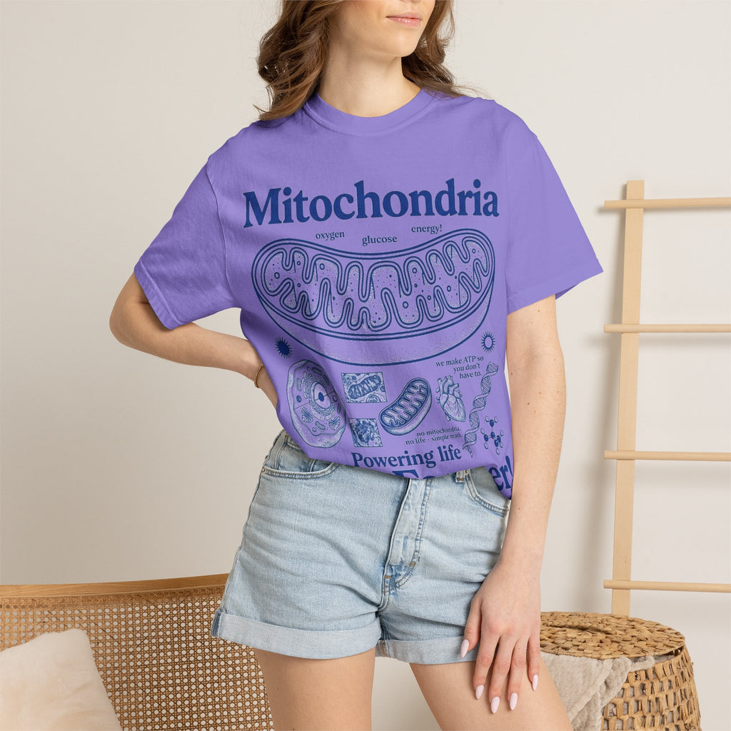 Mitochondria Powering Life Since Forever Tall Shirt, Retro Biology Poster Tee, Science Teacher Shirt, Nerd Gift