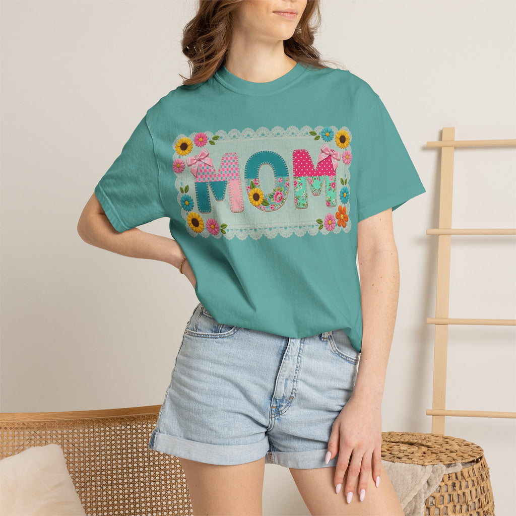 Mom Patchwork Applique Shirt, Faux Embroidery Floral MOM Tee, Mothers Day Shirt, Gift For Mom